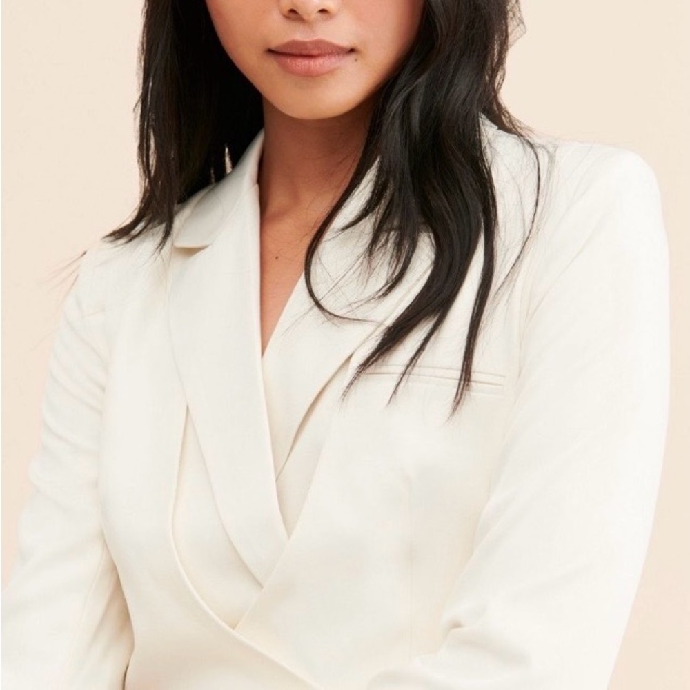 Women's Cream Blazer Mini Dress - Tailored Double-Breasted Style - Picture 2 of 7